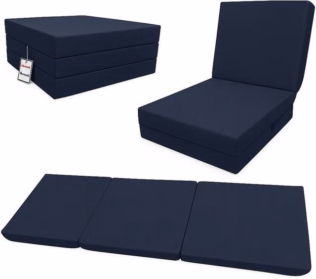 House of Home Navy Blue Single Size Folding Chair Bed and Guest Sofa