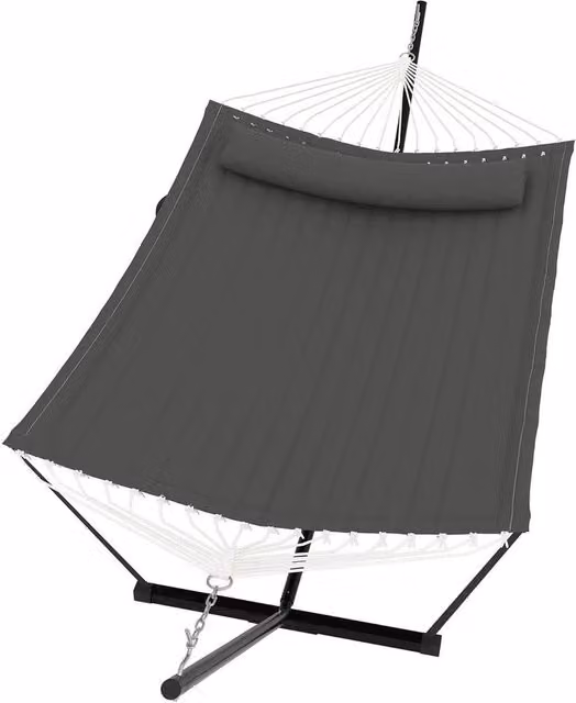 VOGREX Double Hammock with Stand and Cushions in Grey