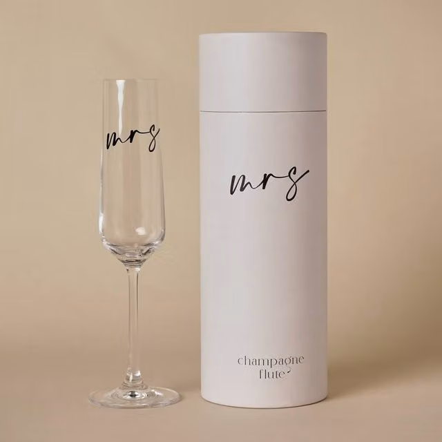Amore by Juliana Mrs Champagne Flute with Black Text in Clear Glass