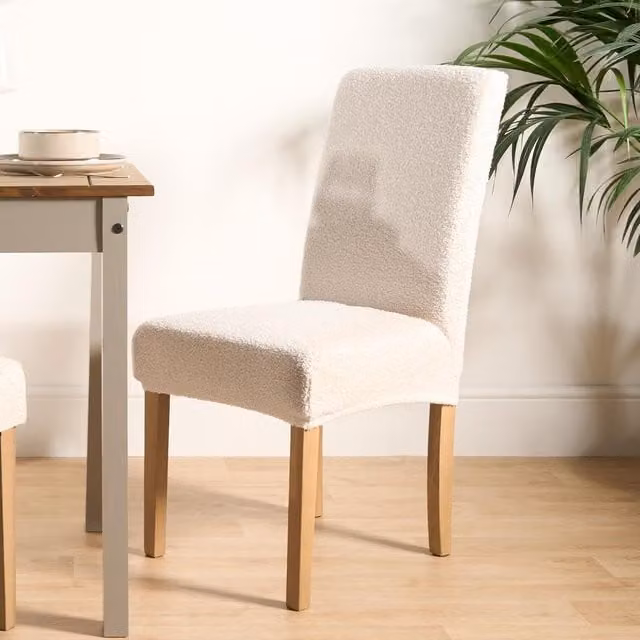OHS Boucle Elastic Stretch High Back Dining Chair Protector Cover, Cream, Pack of 4