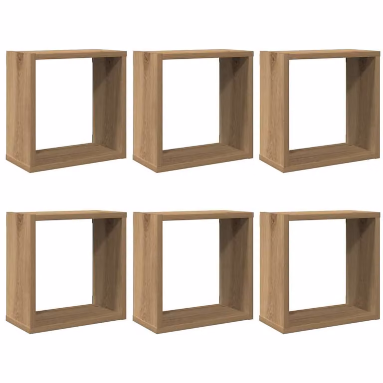Berkfield Home Artisan Oak Wall Cube Shelves, 6 Piece Set in Brown, W/D/H: 30 x 15 x 30 cm