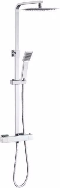 Kelvenix Square Thermostatic Mixer Shower Set in Silver and Chrome with Rigid Column