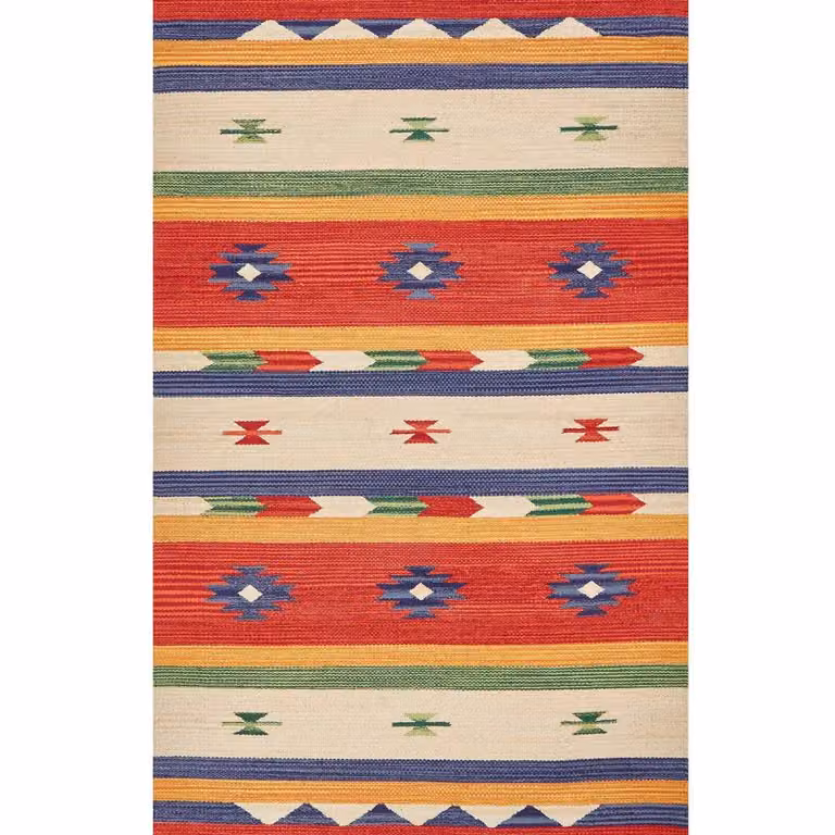 Wyld and Coco Klim Multicolour Cotton Kilim Rug with Fringes, W: 80 cm, L: 150 cm