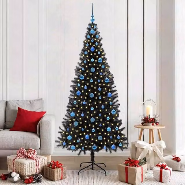Berkfield Home Black PVC Christmas Tree with 300 LEDs and Stand, Height: 210 cm