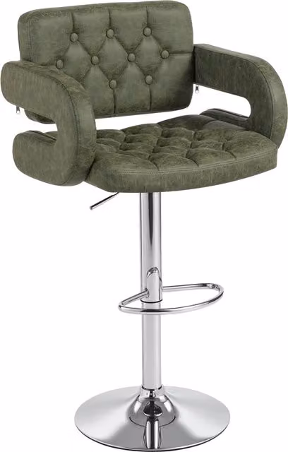 HOMCOM Green PU Leather Upholstered Swivel Bar Stool with Armrests and Footrest