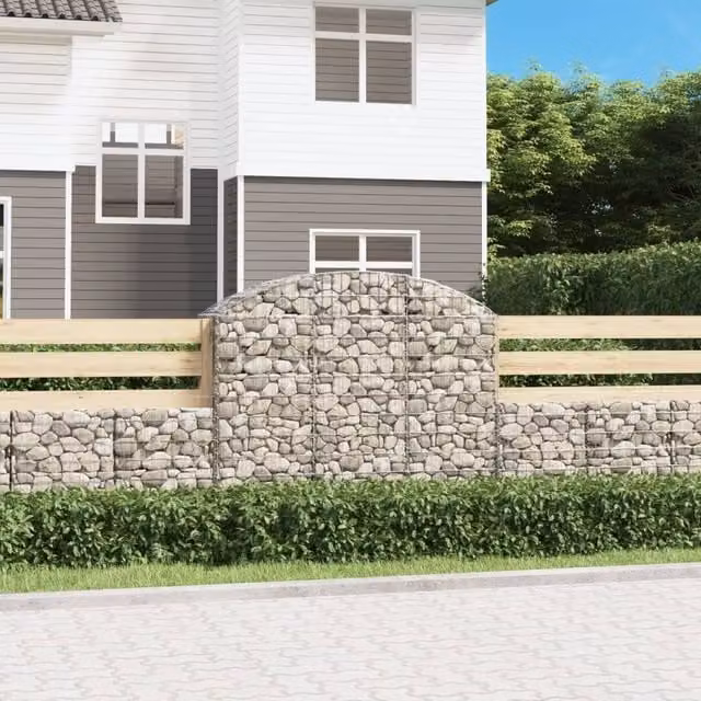 Berkfield Home Arched Gabion Basket in Silver Galvanised Steel, W: 150 cm, D: 50 cm, H: 120-140 cm