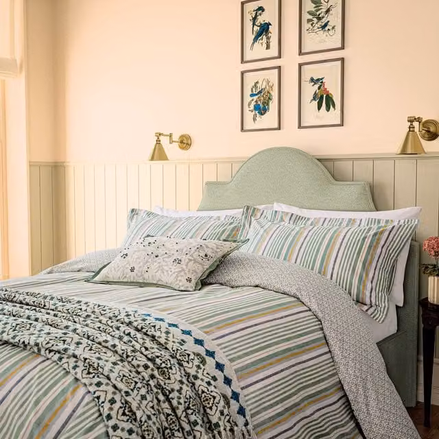 Joules Charleston Striped Double Duvet Cover and Pillowcase Set in Green, Blue and Pink Cotton Percale, W: 200 x D: 220 cm, W: 140 x D: 200 cm