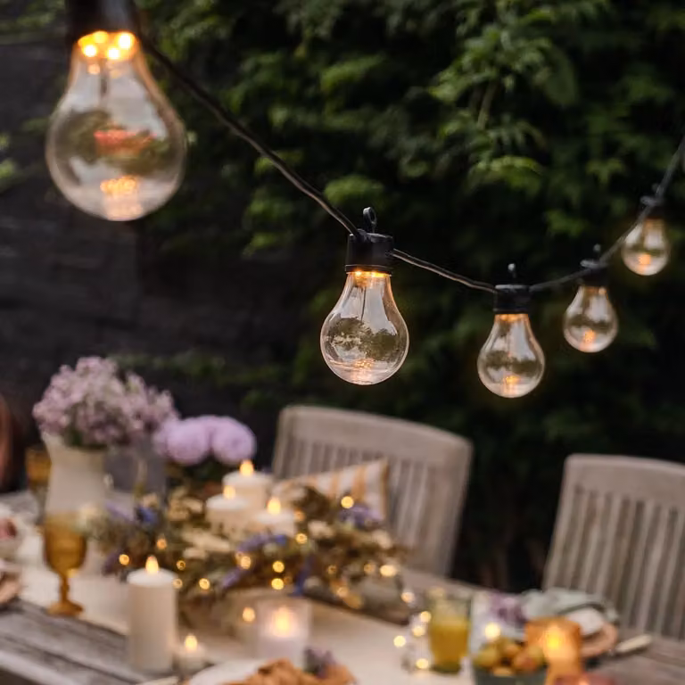 Core Connect 10m Connectable LED Festoon Lights with 20 Warm White Glass Sphere Bulbs and Black Cable