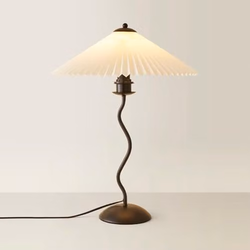 ValueLights Wiggle Black Metal Wavy Single Stem Table Lamp with White Origami Pleated Shade and 4W Warm White LED Bulb