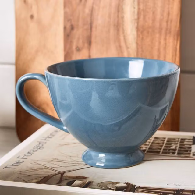 Dibor Montmartre Set of 8 Large French Blue Ceramic Tea Cups and Coffee Mugs