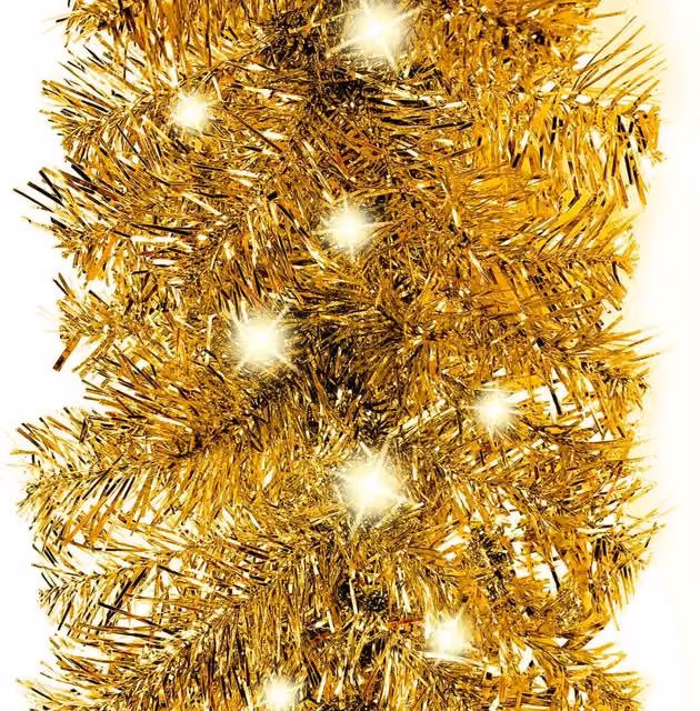 Berkfield Home Cosy Christmas Garland with LED Lights, Gold/Brass, Length: 20 m