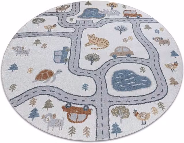 RugsX Bono Round Kids Motif Rug in Yellow and Multicolour, Diameter: 120 cm