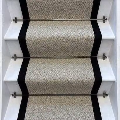 RainbowHome Andes Grey Stair Runner with Black Cotton Border, W: 65 cm x L: 700 cm
