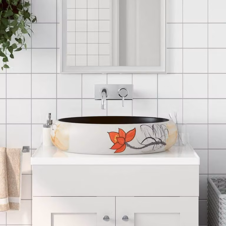 Berkfield Home Multicolour Oval Ceramic Countertop Basin W: 59 cm, D: 40 cm, H: 15 cm