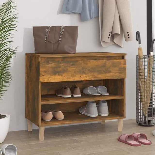 Berkfield Home Smoked Oak Shoe Cabinet in Brown, W/D/H: 70 x 36 x 60 cm