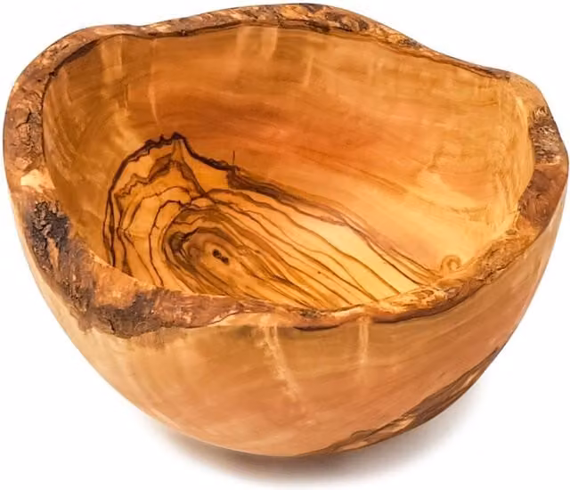 Verano Spanish Ceramics Handmade Solid Olive Wood Serving Bowl in Brown and Beige, Diameter: 18 cm, Height: 10 cm