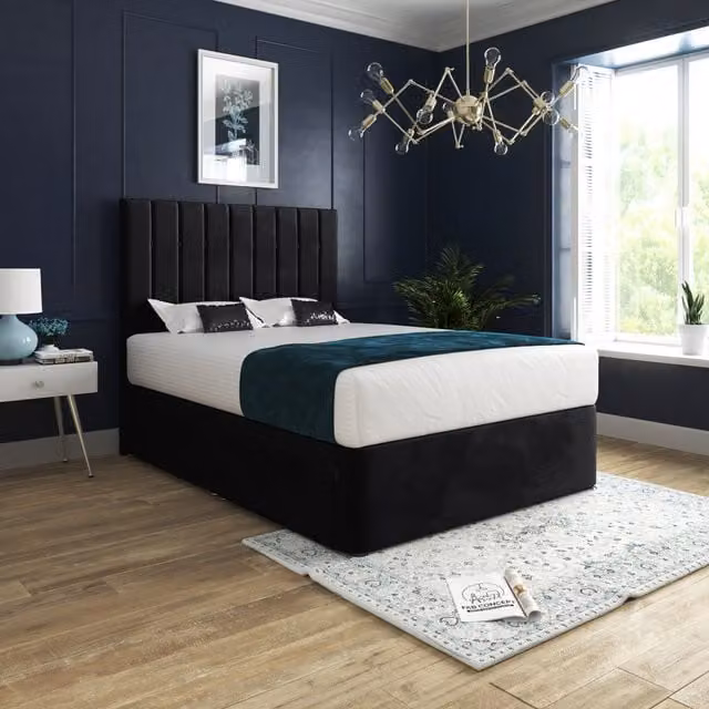 Casani Marcelo Modern Upholstered Soft Velvet Bed Frame, Black, 200 x 220 cm