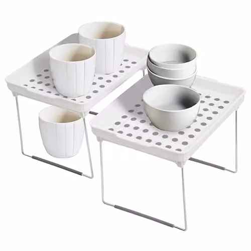 Orsina Adjustable Plastic Kitchen Cabinet Shelf Inserts in White and Grey