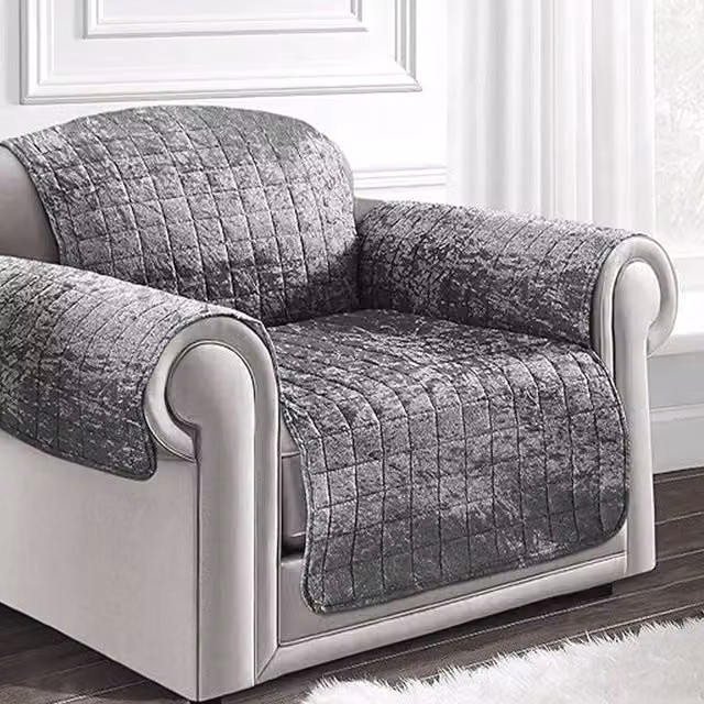 Intimates Silver Crushed Velvet Sofa and Armchair Protector, Water Repellent and Stain Resistant