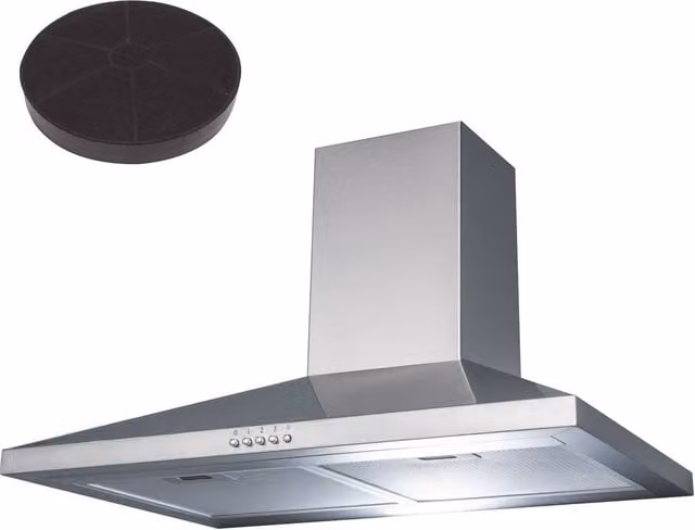 SIA Silver Stainless Steel Chimney Cooker Hood Extractor with Activated Carbon Filter, W: 60 cm, H: 66 cm, D: 55 cm