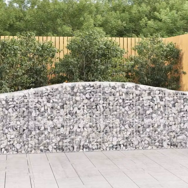 Berkfield Home Arched Gabion Basket in Silver Galvanised Steel, W: 400 cm, D: 50 cm, H: 80-100 cm
