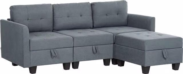HOMCOM Reversible L-Shape Modular Sofa with Storage in Dark Grey