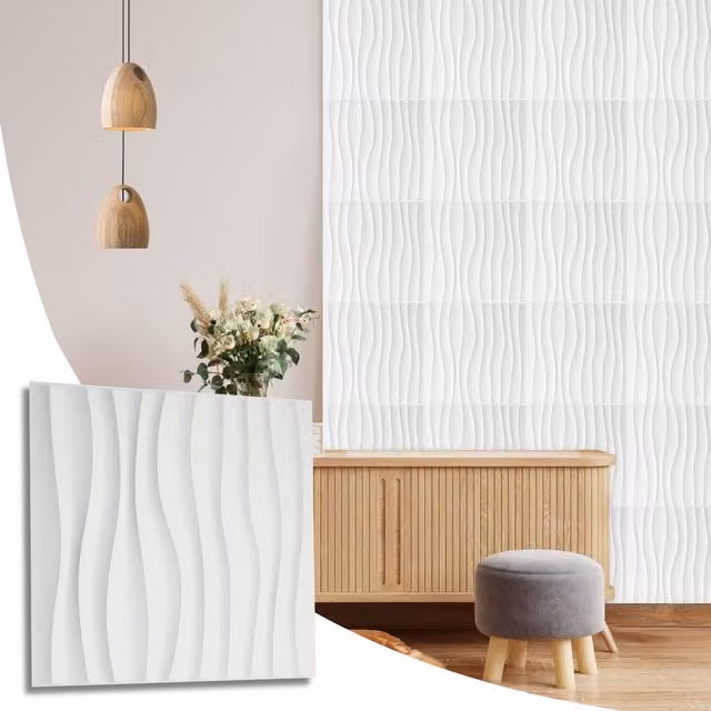 NOVECRAFTO White Geometric 3D PVC Wall Panels, W/D/H: 50 x 50 x 0.25 cm, Pack of 12