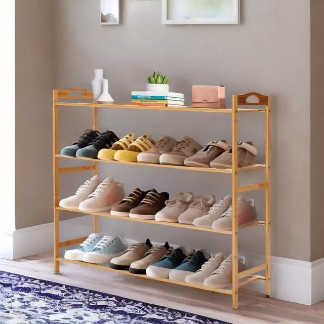 Rafaelo Mobilia 4 Tier Bamboo Shoe Rack in Brown