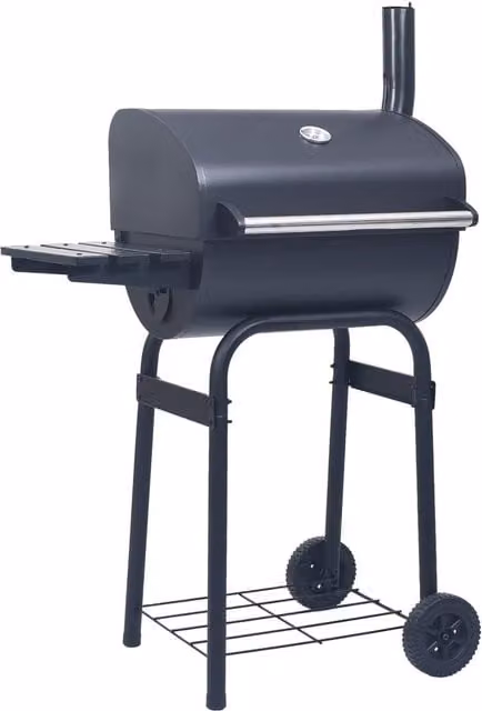 Berkfield Home Black Steel Charcoal BBQ Grill Smoker with Offset Design, Thermometer and Bottom Shelf
