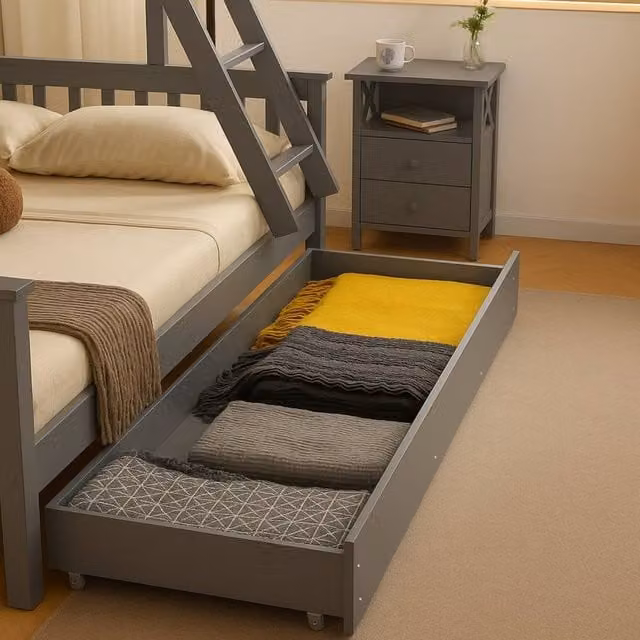 Amani Solid Wood Underbed Drawer with Castors in White and Grey