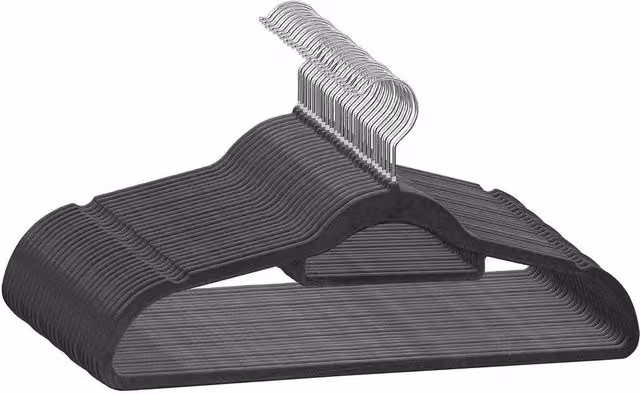 KORVIXA 30 Pack Black Velvet Non-Slip Space-Saving Hangers with Swivel Hooks