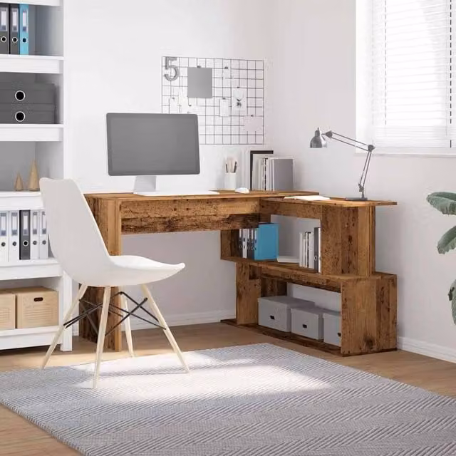 Berkfield Home Modern Corner Desk in Brown Engineered Wood W/D/H: 200.5 x 50 x 76 cm