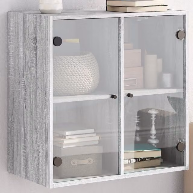 Berkfield Home Wall Mounted Cabinet with Glass Doors in Grey Sonoma, W: 68 cm, D: 37 cm, H: 68.5 cm