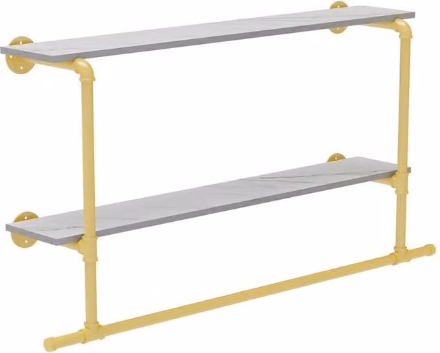 Kelvenix Industrial Vintage Pipe Shelf in Gold and White Marble