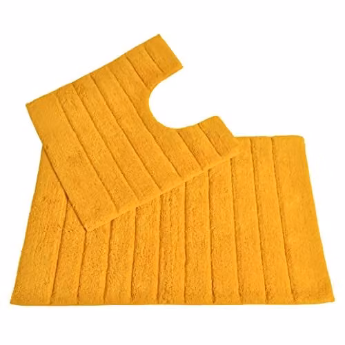 Allure Bath Fashions 2 Piece Ribbed Cotton Bath and Pedestal Toilet Mat Set in Yellow