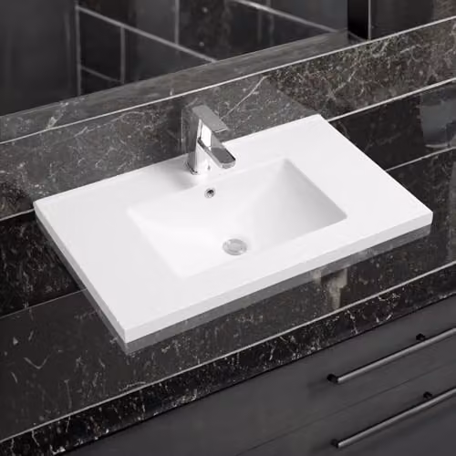 Limoge 5001 White Ceramic Rectangular Mid-Edge Inset Bathroom Basin, W: 81 cm, D: 46 cm, H: 18 cm