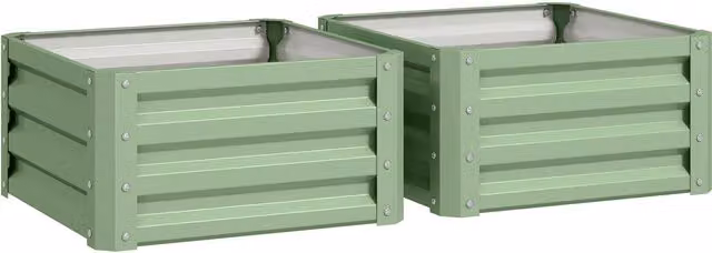 Outsunny Set of Two Green Galvanised Steel Raised Planter Boxes, W/D/H: 60 x 60 x 60 cm