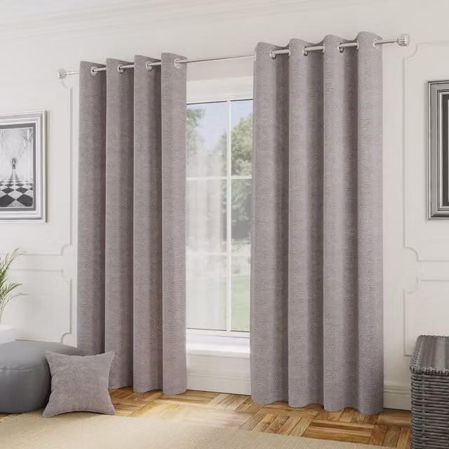 Enhanced Living Royale Silver Boucle Eyelet Thermal Darkening Curtains, Grey/Silver, W: 137 cm, H: 168 cm