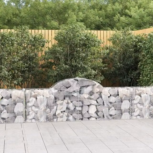 Berkfield Home Arched Gabion Basket in Silver Galvanised Steel, W: 200 cm, D: 30 cm, H: 60-80 cm