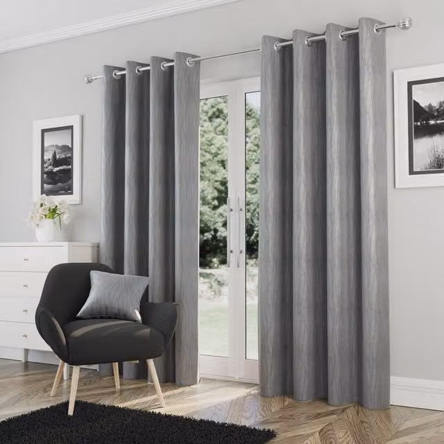 Enhanced Living Goodwood Silver Eyelet Thermal Room Darkening Curtains, Grey/Silver, Length: 229 cm