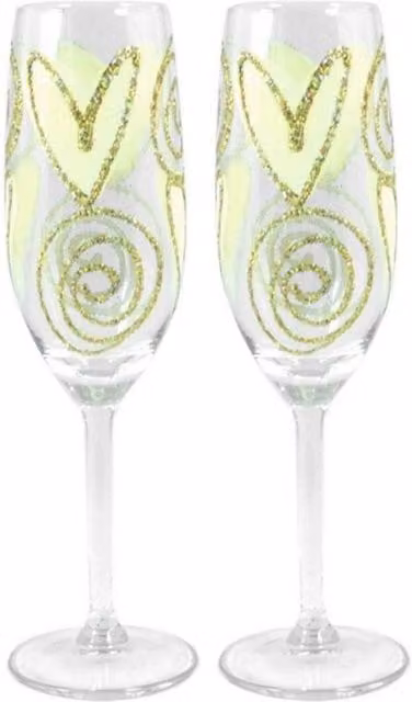 Xpressions4U Set of 2 Gold Champagne Flute Glasses in Transparent Glass