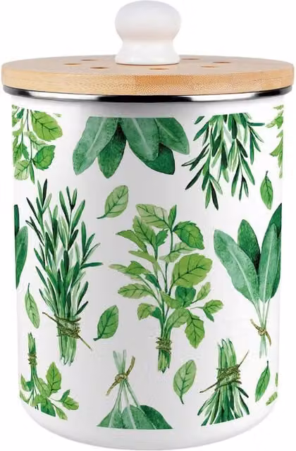 Purely Home Green and White Enamel Metal Food Waste Compost Caddy with Removable Inner Bucket and Odour Filter, 2L