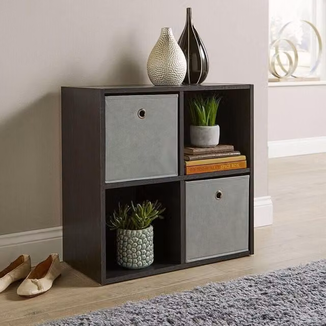 Home Source 4 Shelf Wooden Cube Storage Bookcase and Display Unit in Black