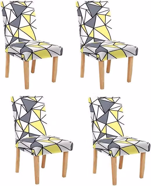 Roseley Pack of 4 Yellow Graphic Pattern Dining Chair Stretch Covers