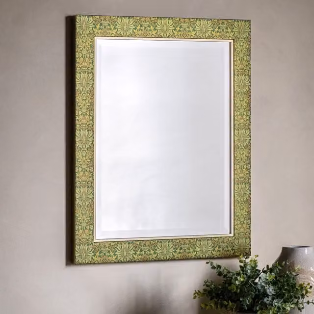 Terrys Vintage Floral Rectangular Wall Mirror, Green and White, W: 51 cm, H: 61 cm