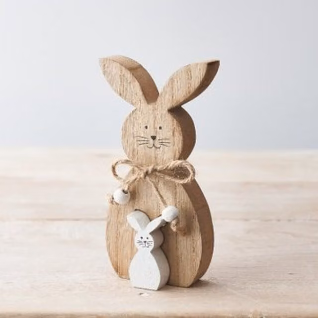 Little Cosy Home Stacking Wooden Bunny Ornament in White and Brown for Easter and Spring Decor