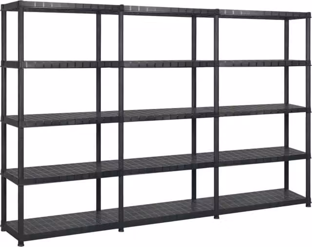 Berkfield 5-Tier Black Plastic Freestanding Storage Shelf, W/D/H: 40 x 40 x 185 cm