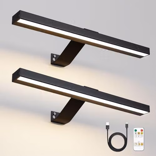 Harper Living Set of 2 Rechargeable LED Picture Lights in Black, Dimmable Wall Mounted Bar Lights with Remote Control