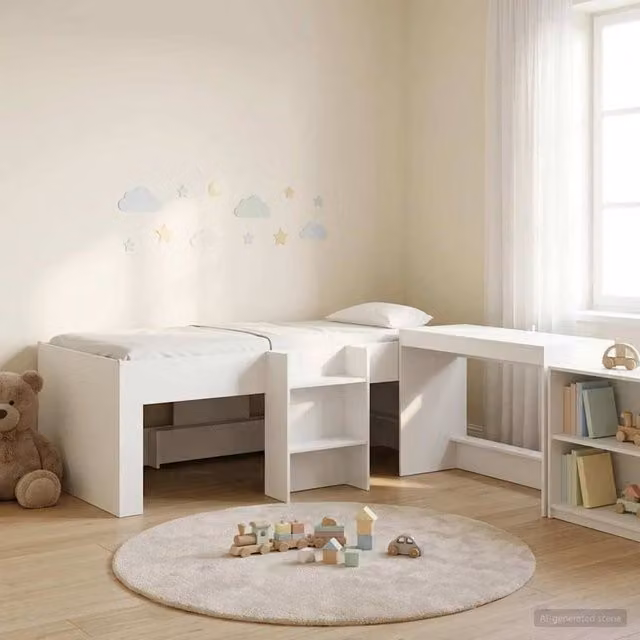 Berkfield Home Kids High Bed Frame with Desk and Stairs in White Engineered Wood