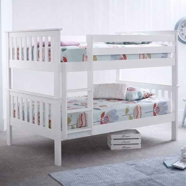 Rest Relax Saturn White Quadruple Small Double Bunk Bed in Solid Pine Wood